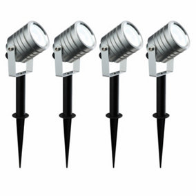 First Choice Lighting Set of 4 Luminatra LED Aluminium Frosted IP65 Outdoor Spike Lights