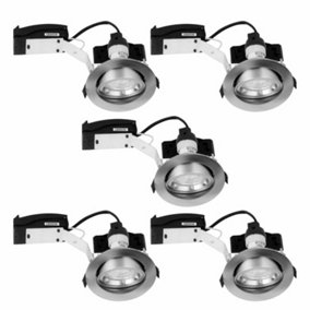 First Choice Lighting Set of 5 Chrome Fire Rated Tilt Recessed Ceiling Downlights with Warm White LED Bulb