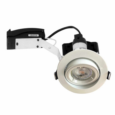 First Choice Lighting Set of 5 Gloss White Tilt Recessed Ceiling Downlights with Warm White LED Bulbs