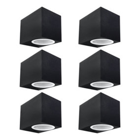 First Choice Lighting Set of 6 Falmouth Black Clear Glass IP44 Outdoor Wall Washer Lights