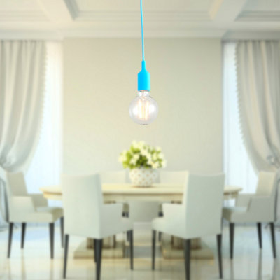 First Choice Lighting - Set of 6 Flex Blue Silicone Ceiling Pendant Lights with Black Ceiling Rose