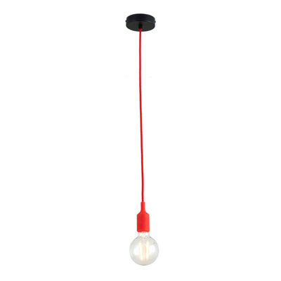 First Choice Lighting - Set of 6 Flex Red Silicone Ceiling Pendant Lights with Black Ceiling Rose