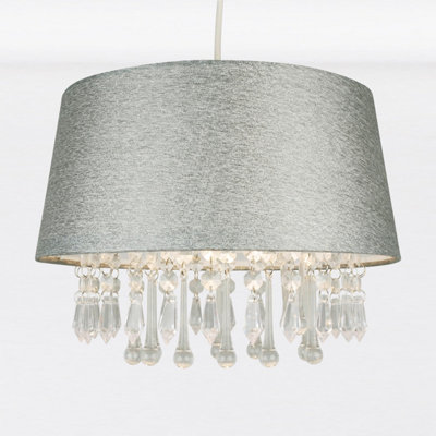 First Choice Lighting Sparkle Grey Jewelled Easy Fit Light Shade