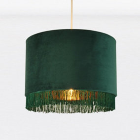 First Choice Lighting Spruce Green Velvet With Gold Inner Tassled Light Shade