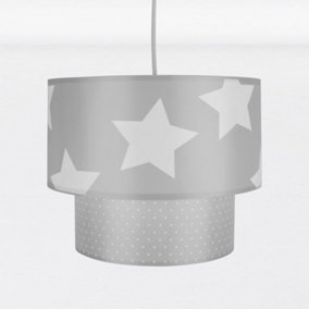 First Choice Lighting Star Grey White Star Print Easy Fit Fabric Pendant Shade