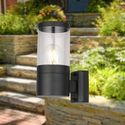 First Choice Lighting Storm Black Clear IP44 Outdoor Wall Light