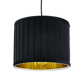 First Choice Lighting Sundance Black Velvet Pleated 25cm Lamp Shade with Gold Inner
