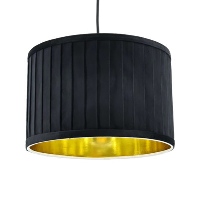 First Choice Lighting Sundance Black Velvet Pleated 30cm Lamp Shade with Gold Inner