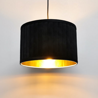 First Choice Lighting Sundance Black Velvet Pleated 30cm Lamp Shade with Gold Inner