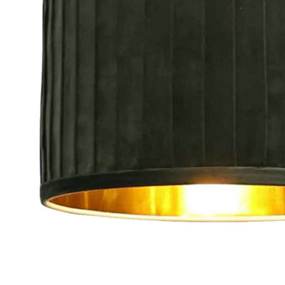 First Choice Lighting Sundance Dark Green Velvet Pleated 30cm Lamp Shade with Gold Inner
