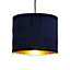 First Choice Lighting Sundance Navy Blue Velvet Pleated 25cm Lamp Shade with Gold Inner