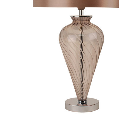 First Choice Lighting Swirl Chrome Mocha Glass Table Lamp With Shade