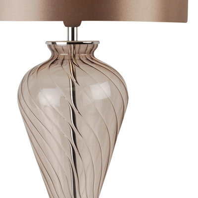 First Choice Lighting Swirl Chrome Mocha Glass Table Lamp With Shade