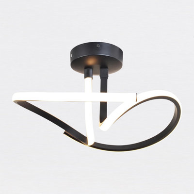 First Choice Lighting Swirl LED Black White Flush Ceiling Light