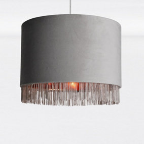 First Choice Lighting Tassle Copper Grey Easy Fit Fabric Pendant Shade