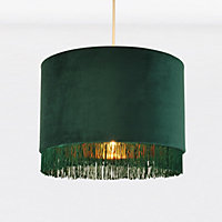 First Choice Lighting Tassle Gold Spruce Green Easy Fit Fabric Pendant Shade