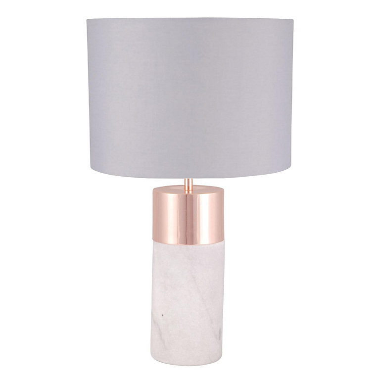 Marble 45cm Table Lamp Bedside Light with Copper Detail and White Fabric Shade 