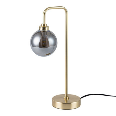 First Choice Lighting Toner Satin Brass with Smoked Glass Globe Table Lamp