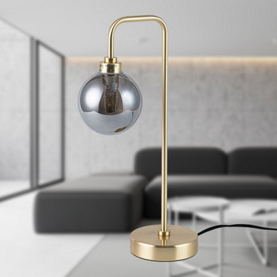 First Choice Lighting Toner Satin Brass with Smoked Glass Globe Table Lamp