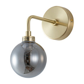 First Choice Lighting Toner Satin Brass with Smoked Glass Globe Wall Light