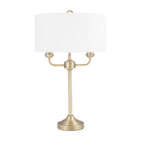 First Choice Lighting Trafalgar Antique Brass Cream 2 Light Table Lamp With Shade
