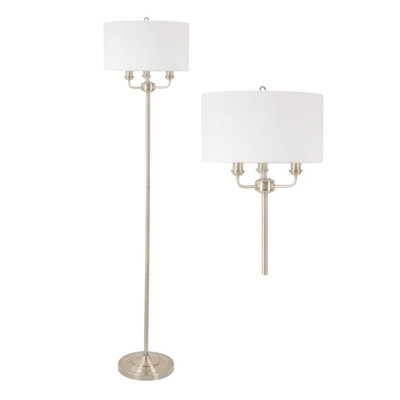 First Choice Lighting Trafalgar Antique Brass Cream 3 Light Floor Lamp