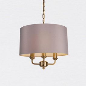 First Choice Lighting Trafalgar Antique Brass Grey 3 Light Ceiling Pendant Light
