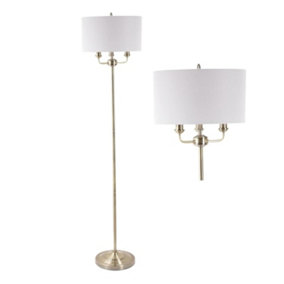 First Choice Lighting Trafalgar Antique Brass Grey 3 Light Floor Lamp