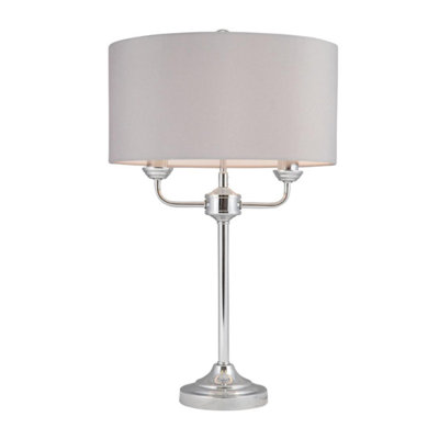 First Choice Lighting Trafalgar Chrome Grey 2 Light Table Lamp With Shade