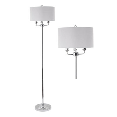 First Choice Lighting Trafalgar Chrome Grey 3 Light Floor Lamp