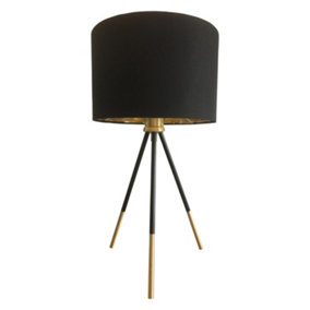 First Choice Lighting Trim Black Satin Brass Gold 52 cm Table Lamp With Shade