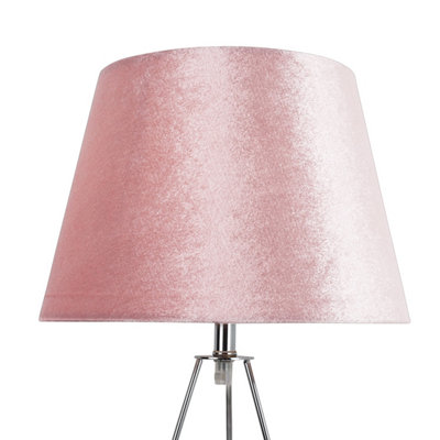 First Choice Lighting Tripod Chrome Curved Tripod 45cm Table Lamp With Pink Crushed Velvet Shade
