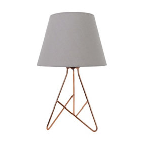 First Choice Lighting Tripod Copper 42cm Table Lamp With Grey Fabric Shade