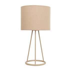 First Choice Lighting Tripod Natural Tripod Table Lamp with Ring Detail and Matching Fabric Shade