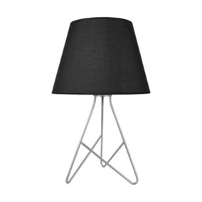 First Choice Lighting Tripod Silver 42cm Table Lamp With Black Fabric Shade