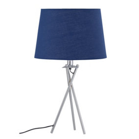 First Choice Lighting - Tripod Table Lamp with Navy Cotton Fabric Shade