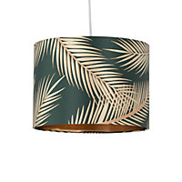 First Choice Lighting Tropica Dark Green with Gold Embossed Leaf Detail 25cm Ceiling Pendant or Table Lamp Shade