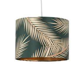 First Choice Lighting Tropica Dark Green with Gold Embossed Leaf Detail 25cm Ceiling Pendant or Table Lamp Shade