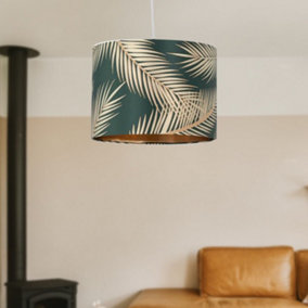 First Choice Lighting Tropica Dark Green with Gold Embossed Leaf Detail 30cm Pendant Shade