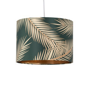 First Choice Lighting Tropica Dark Green with Gold Embossed Leaf Detail 30cm Pendant Shade