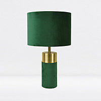 First Choice Lighting Velvet Antique Brass Green Table Lamp With Shade