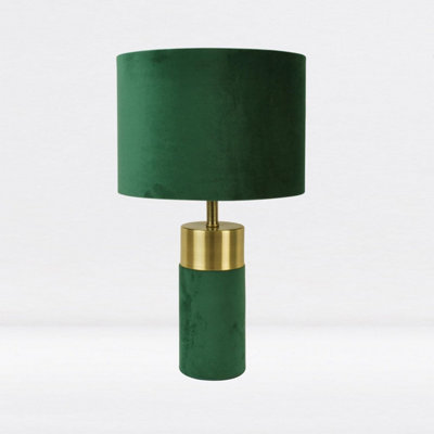 First Choice Lighting Velvet Antique Brass Green Table Lamp With