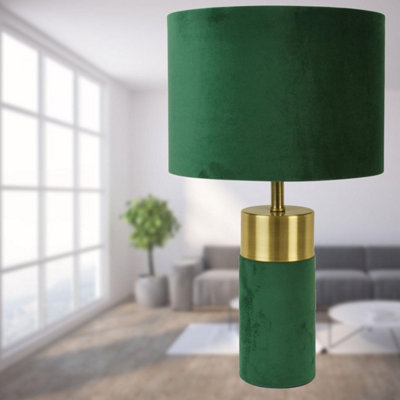 First Choice Lighting Velvet Antique Brass Green Table Lamp With