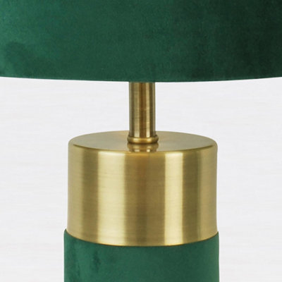 First Choice Lighting Set of 2 Velvet Antique Brass Green Table Lamp With  Shades