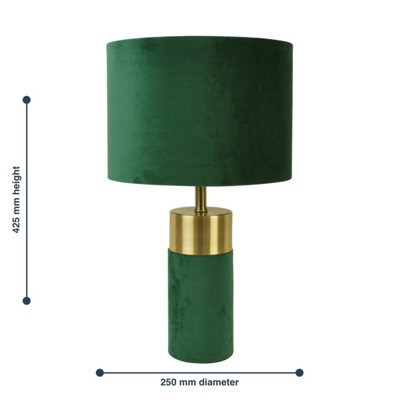 First Choice Lighting Set of 2 Velvet Antique Brass Green Table Lamp With  Shades