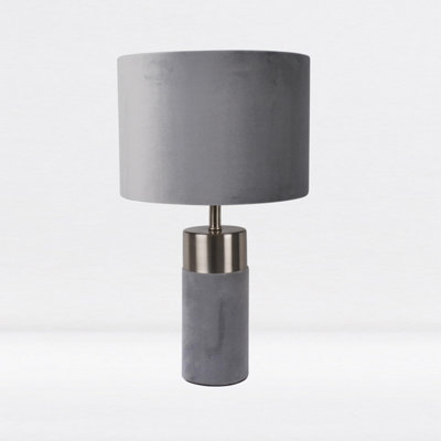 First Choice Lighting Velvet Satin Nickel Grey Table Lamp With Shade