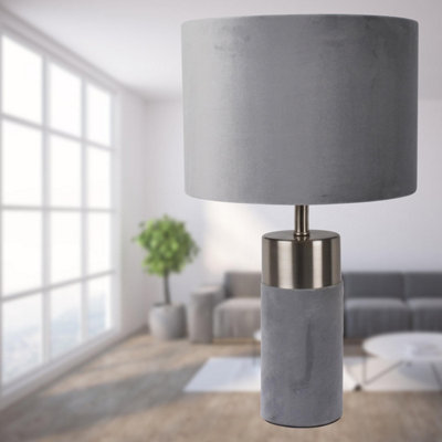 First Choice Lighting Velvet Satin Nickel Grey Table Lamp With Shade