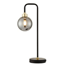 First Choice Lighting Victor Black Brass Smoked Glass Table Lamp