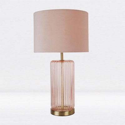 First Choice Lighting Walpole Antique Brass Blush Pink Glass Table Lamp With Shade