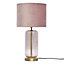 First Choice Lighting Walpole Blush Glass and Antique Brass 49cm Table Lamp with Pink Velvet Shade